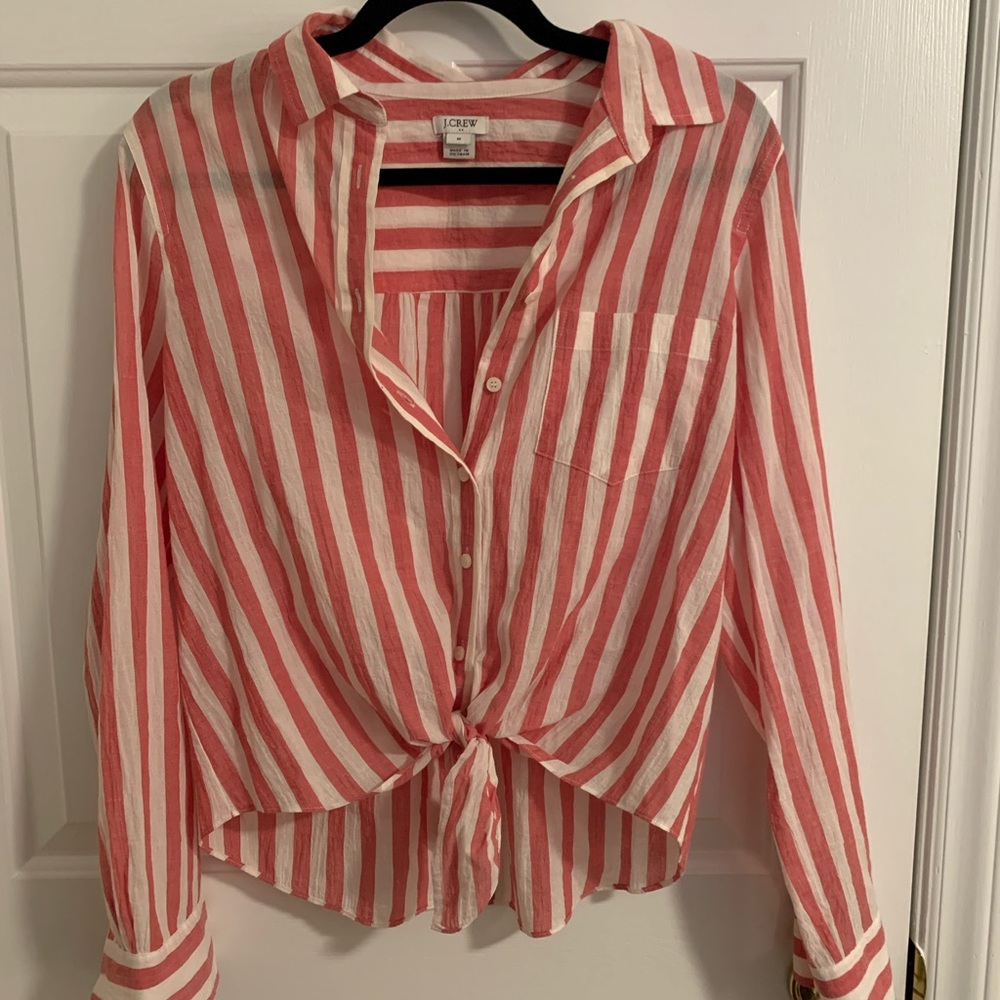 J. Crew Pink Striped, Tie front button down